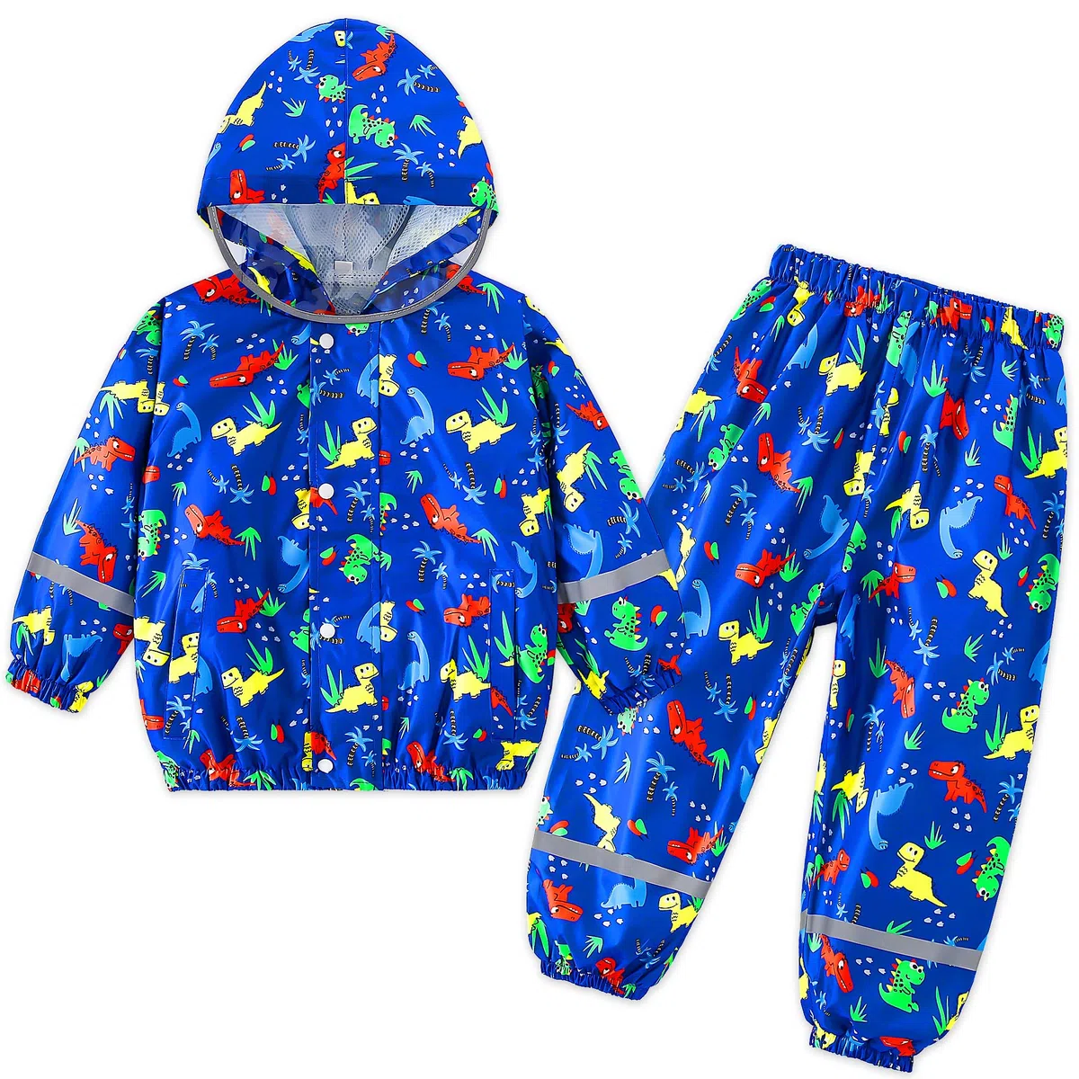 Tuta Impermeabile Bambino Bambina con Cappuccio Leggero Antipioggia Giacca & Pantaloni Impermeabili con Strisce Riflettenti Tuta Pioggia Completo Abbigliamento per Ragazze Ragazzi 1-7 anni