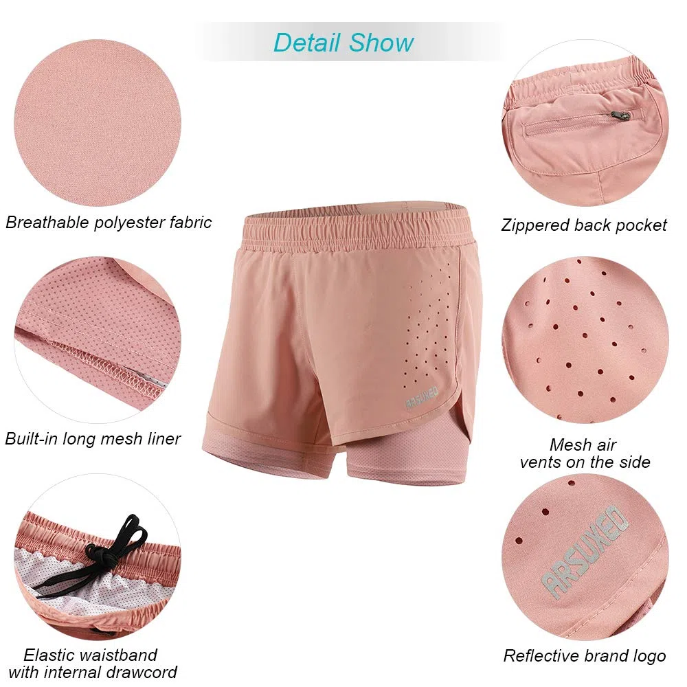 Lixada - Pantaloncini da Corsa 2 in 1 da Donna, ad Asciugatura Rapida, Traspiranti, Allenamento Attivo