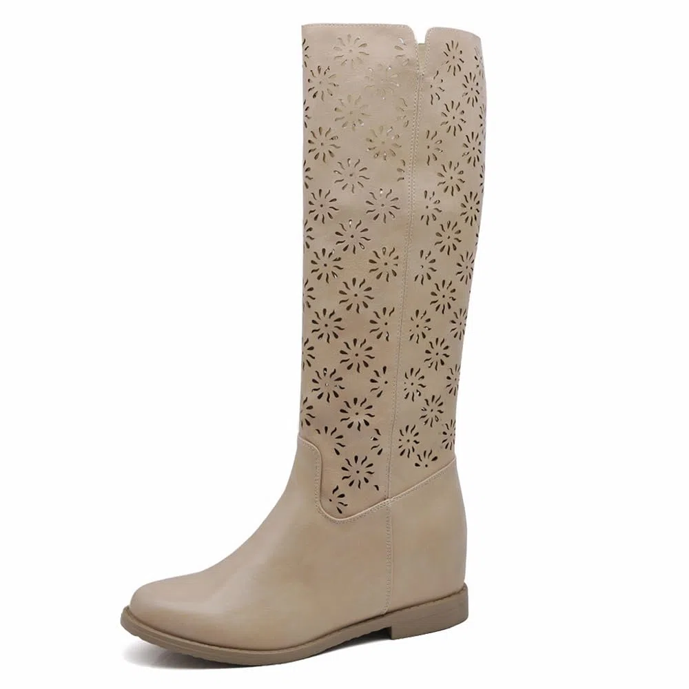 IF Fashion Stivaletti da Donna Zeppa Interna Traforati Primaverili Estivi Camoscio LY81-1