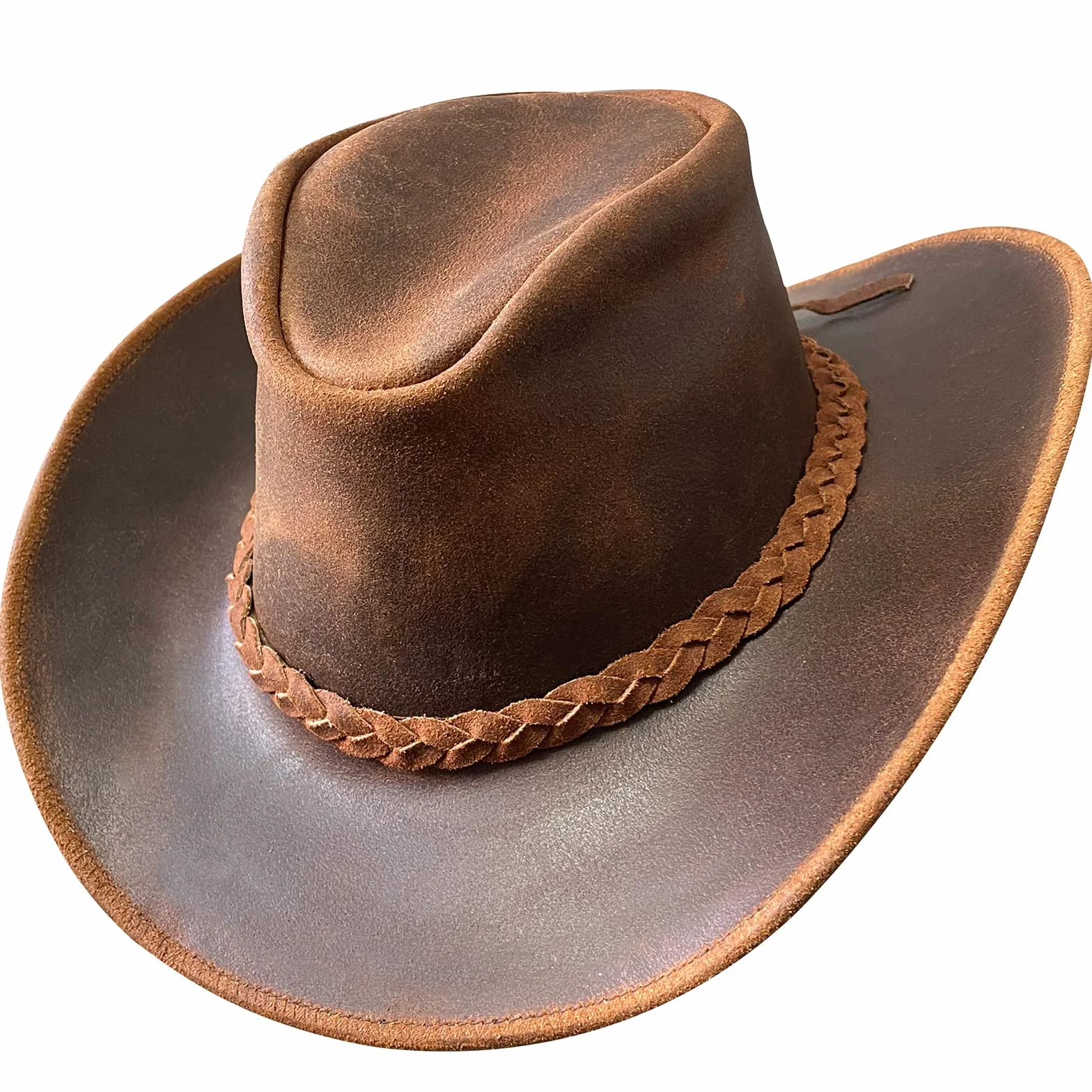 BRANDSLOCK Cowboy Cappello in Pelle Australiana, Fatto a Mano, Leggero e modellabile. Tesa Larga per, Ideale per Uomo, Donna, Feste, Costumi e Viaggi.