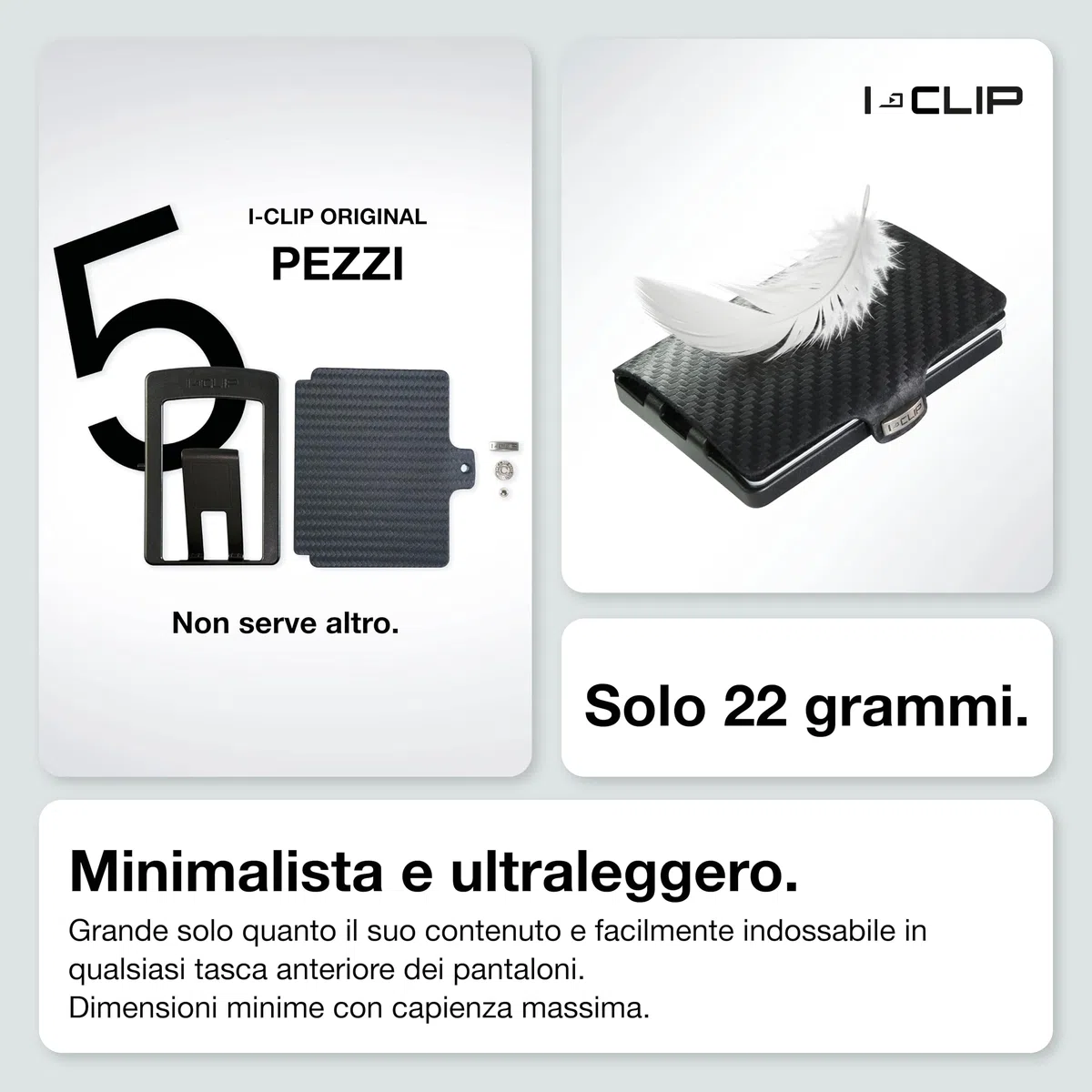 I-CLIP Original Portafoglio Uomo Slim Banconote, Mini Wallet fino a 12 Carte, Portatessere in Vera Pelle, Ultraleggero 22 gr