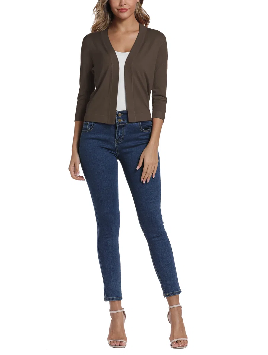 EXCHIC Donna Elegante 3/4 Maniche Bolero Cardigan Corto Open Front Maglioni Coprispalle