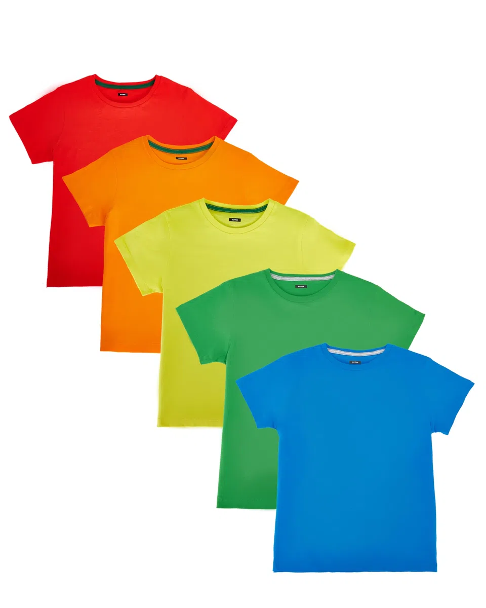 Nutria T-Shirt Bambino e Ragazzi 100% Cotone Pacco da 5 Tee Shirt Ragazzo e Ragazza Manica Corta Estate Top Unisex Tinta Unita Vari Colori Perfetto per la Stampa 4-13 Anni B01A