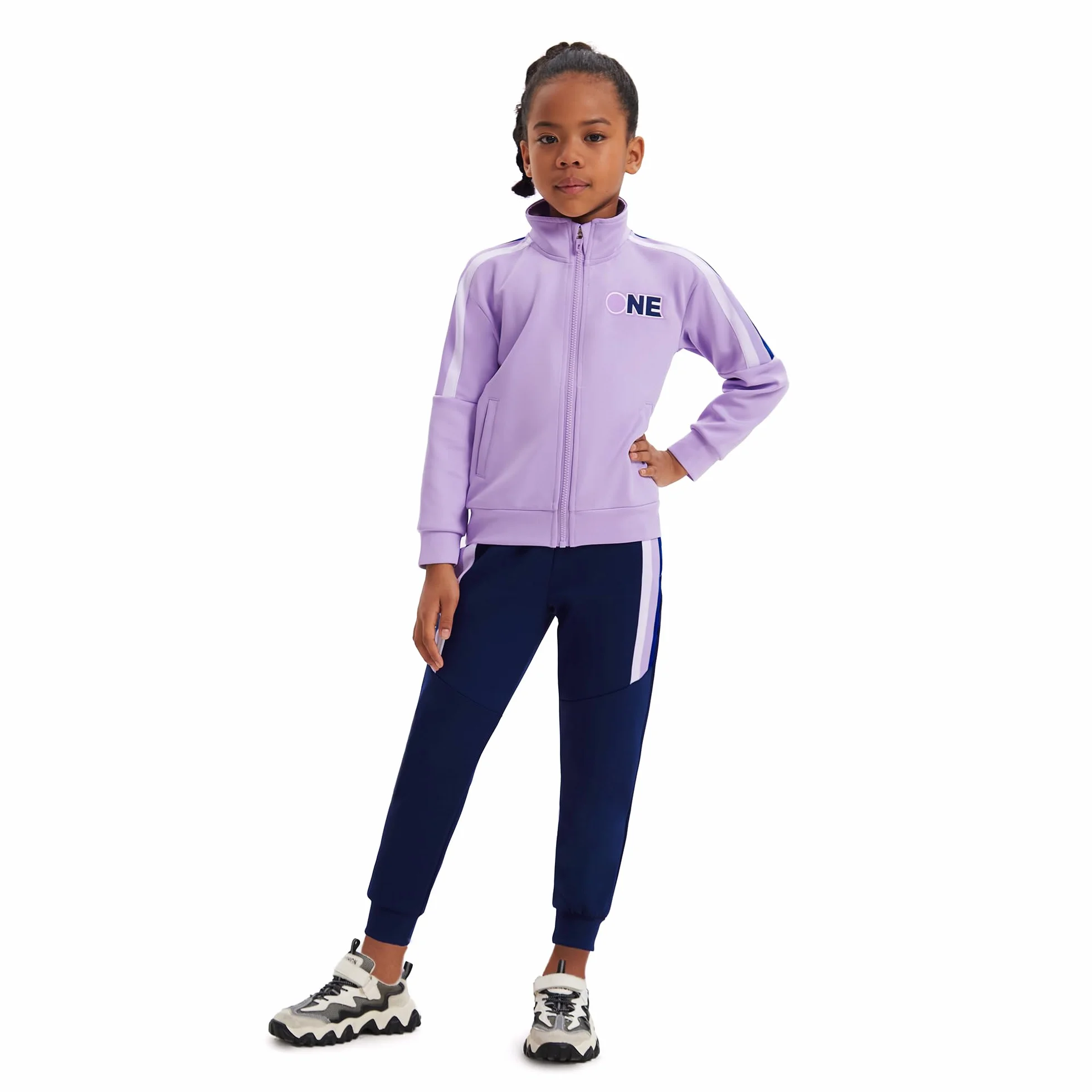 Ragazze Bambini Tuta Abbigliamento 2 pezzi Set a righe Bomber con zip Top con tasche Sport Jogger Pantaloni