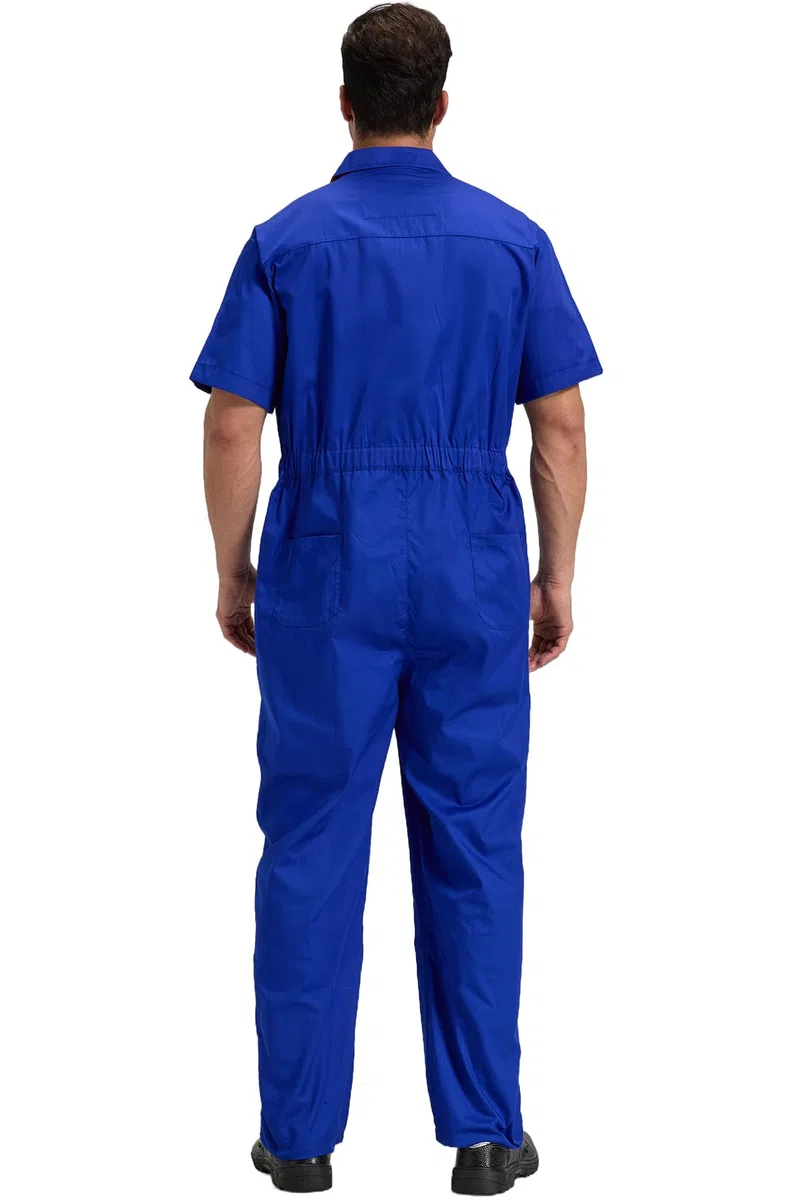 Tuta da Lavoro Intere da Uomo Tute da Meccanico Manica Corta Leggero Tute da Lavoro Estate Traspirante Salopette da Lavoro, Blu, S