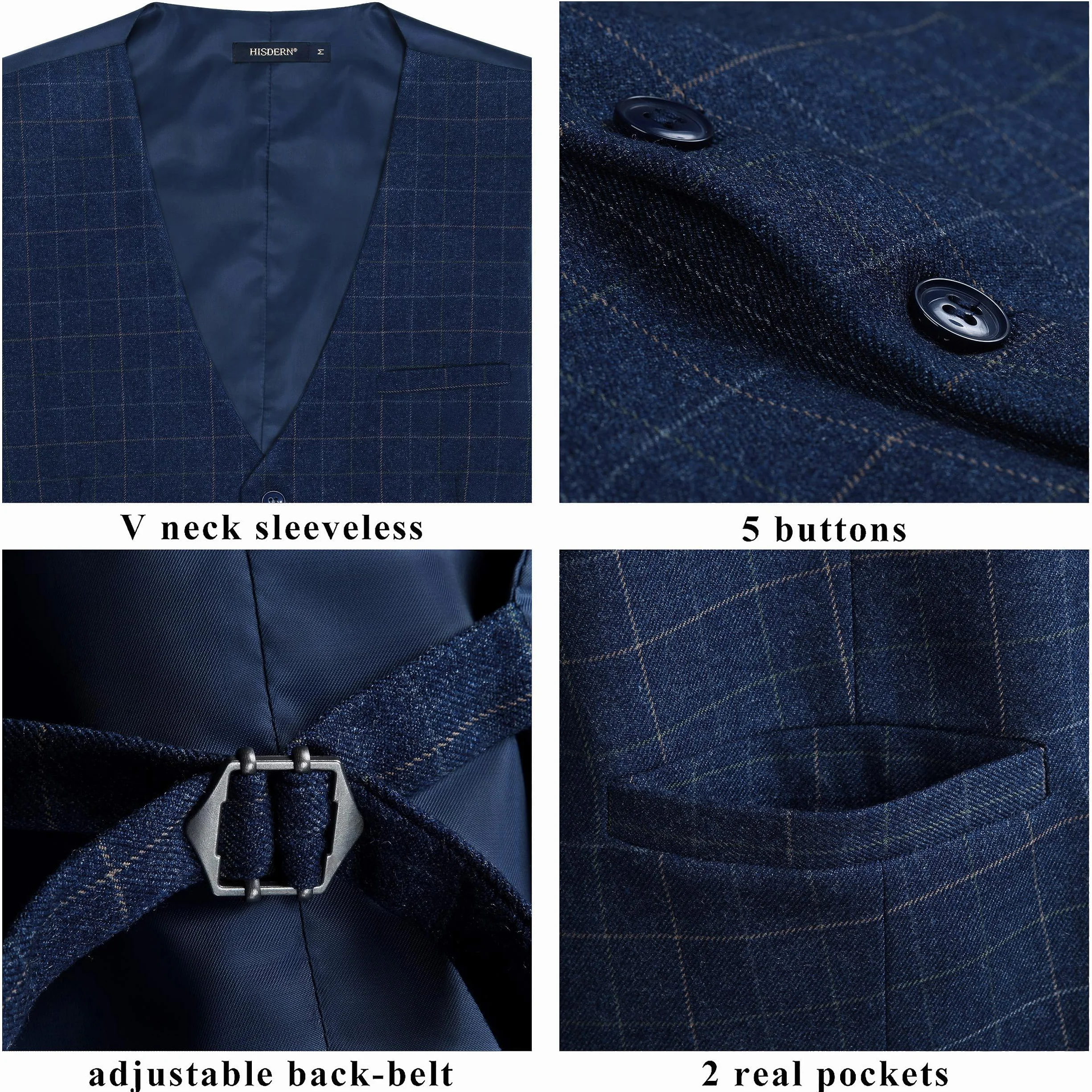 HISDERN Gilet da uomo arancione bruciato Gilet da matrimonio formale in cotone plaid classico Check Party Business Suit Vest