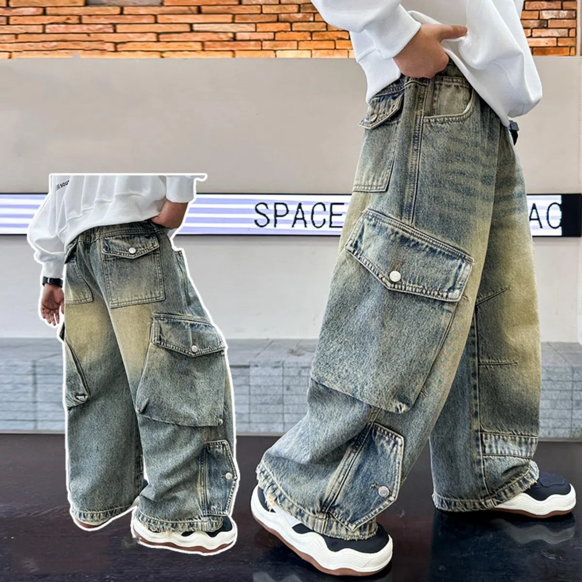 Generico Pantaloni per Bambino - Pantaloni Cargo per Bambini con Vita Completamente Elasticizzata vestibilità Regolare età 4-12 Anni Casual Jeans