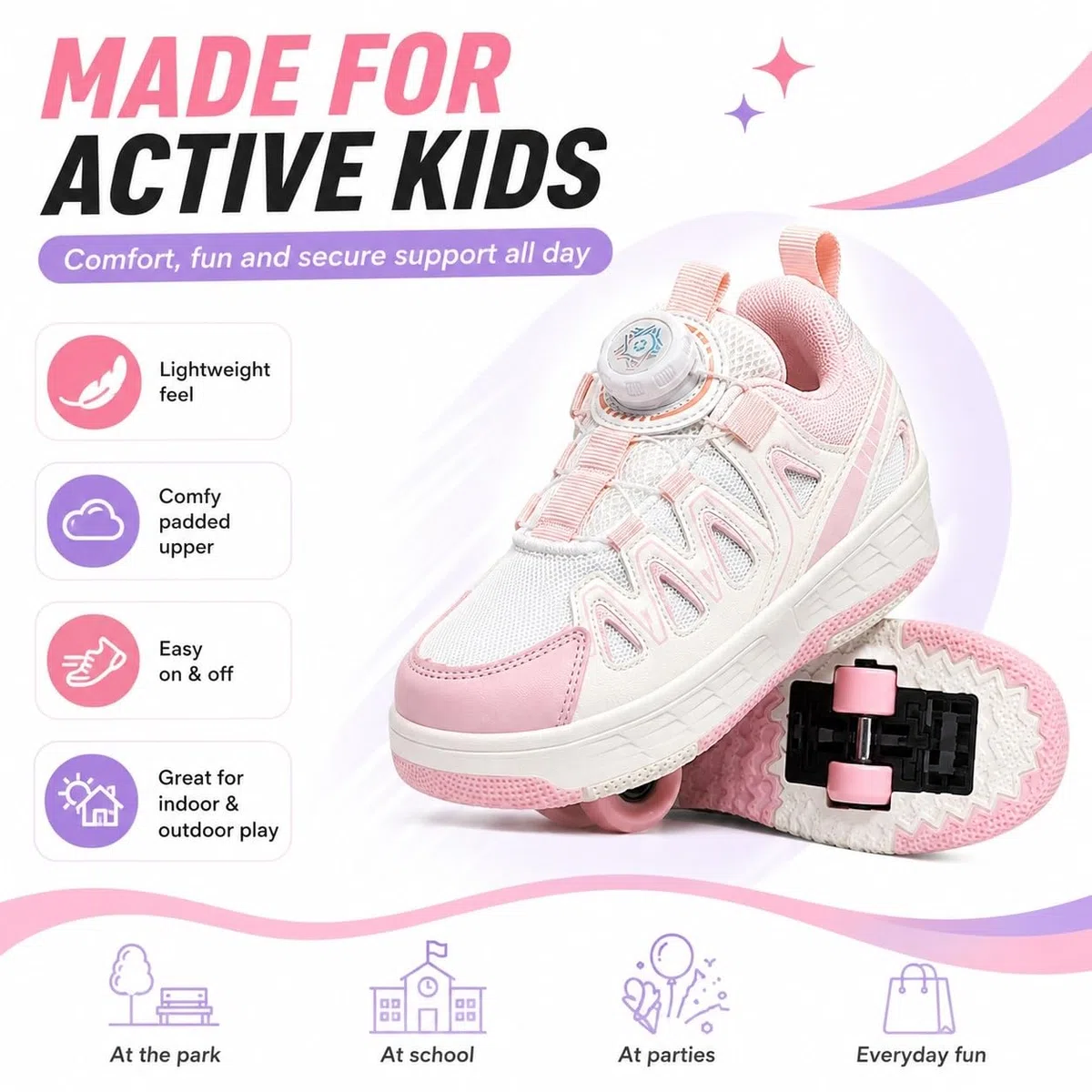 ENEN Scarpe con Rotelle Bambina, Sportive Scarpe da Skateboard, 4 Ruote Skateboard Sneakers Outdoor Multisport Scarpe da Ginnastica da Pattini per Ragazze e Ragazzi