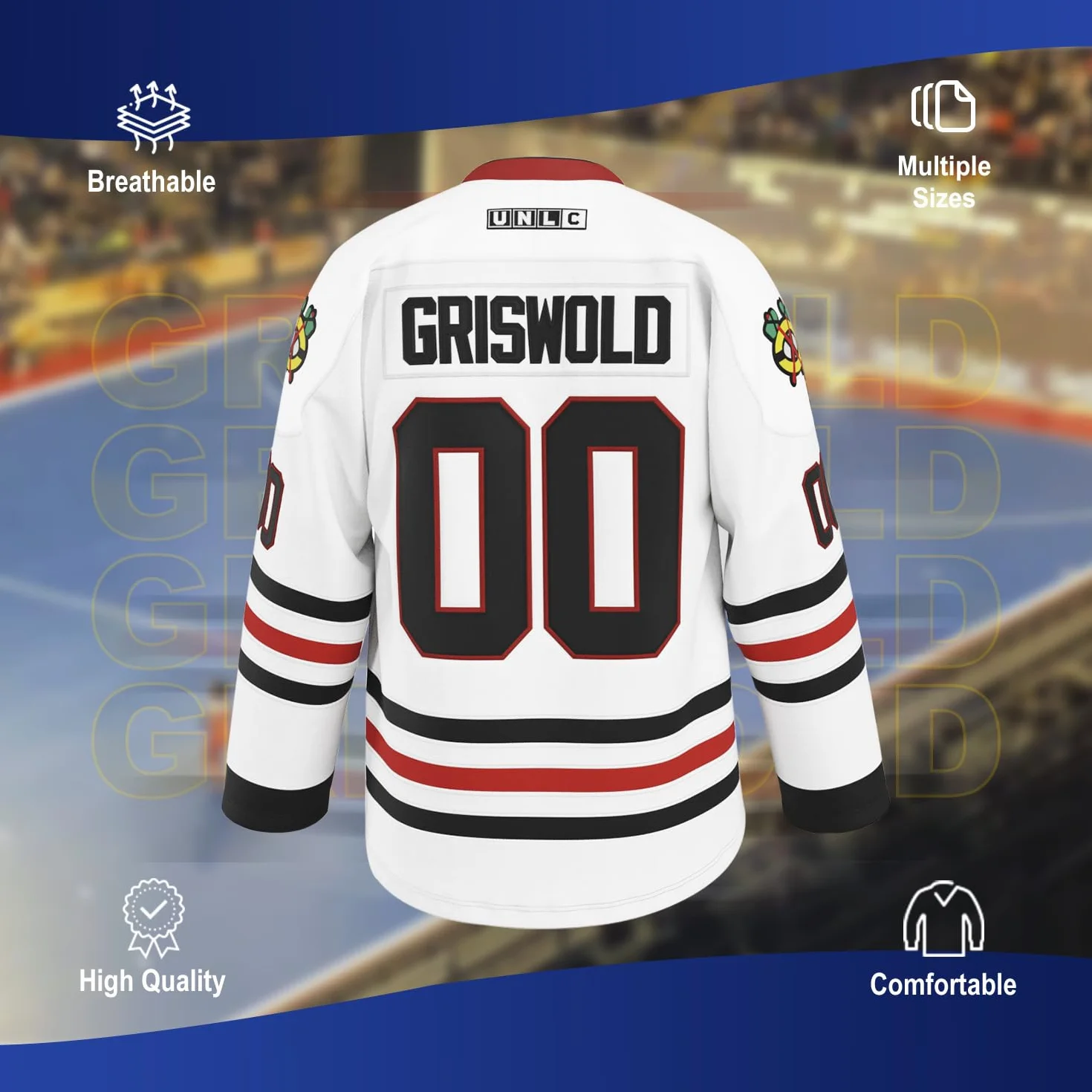 Griswold #00 Movie Hockey Jersey - Cucito Lettere e Numeri Autentici Fabs Apparel S-5XL