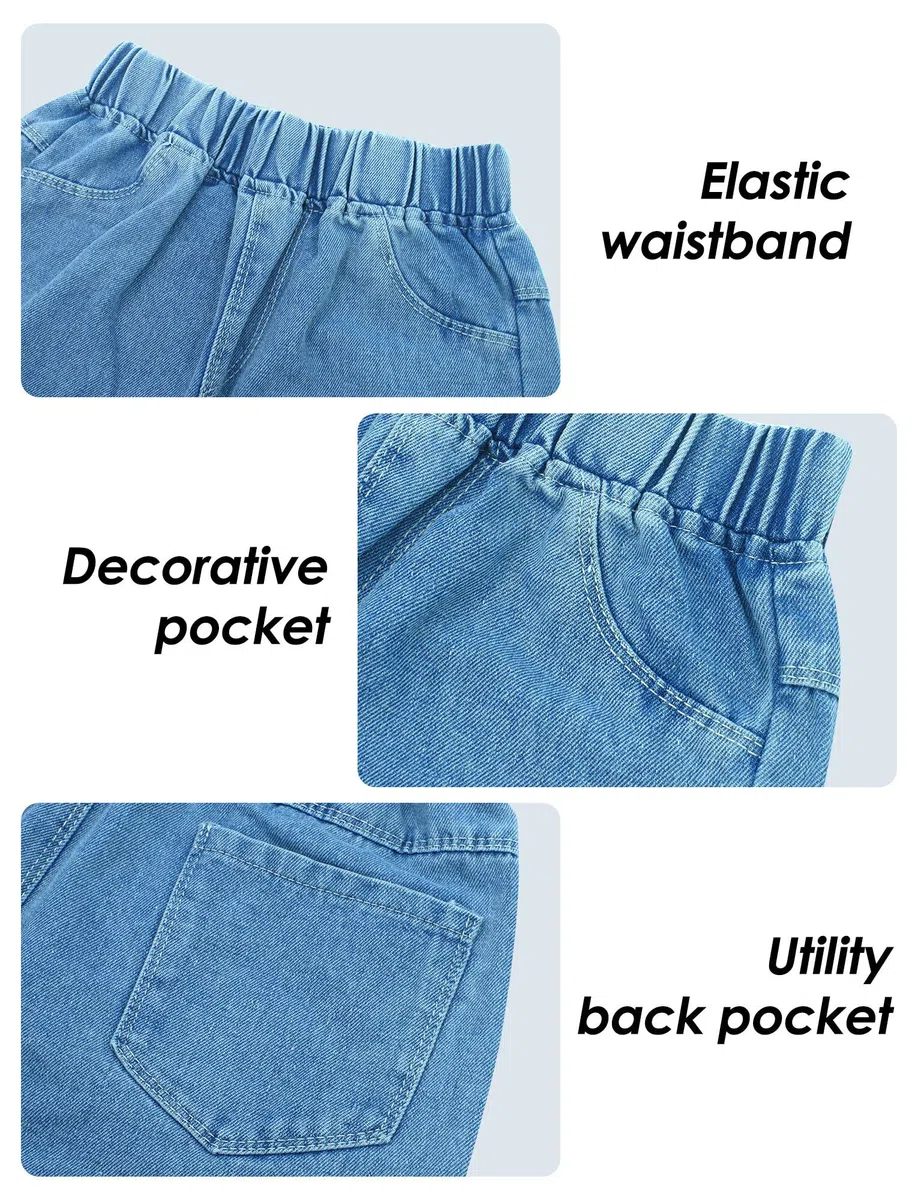 Happy Cherry Jeans Lunghi Bambina Pantaloni Larghi a Vita Elasticizzata Ragazza Pantaloni in Denim Comodi all Moda con Tasche per Bambini 5-15 Anni