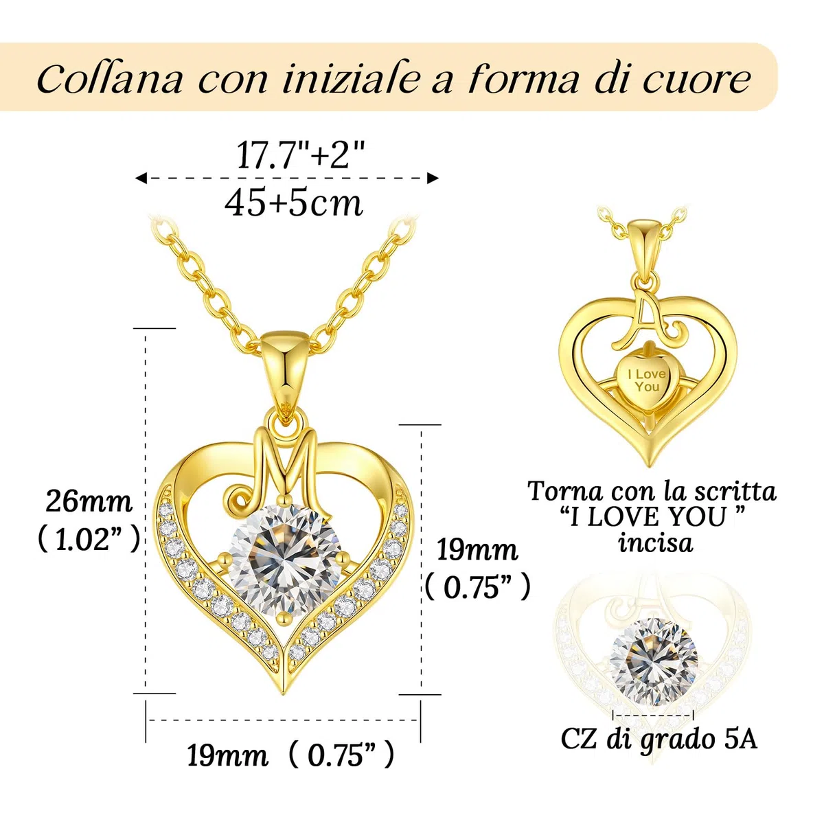 LOUISA SECRET Collana Donna Lettere A-Z,Ciondolo Cuore,Regalo per Mamma Rivestimento 18K Oro,Catena Regolabile 45+5cm,Idea Regalo per San Valentino e Compleanno,Donna Natale