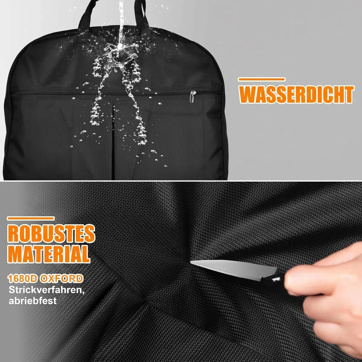 Borse per abiti pesanti da 43 pollici per viaggi, borsa impermeabile per uomini e donne con manico e grande tasca, bagaglio a mano per lavoro, volo, nero