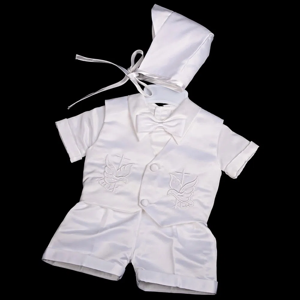 Lito Angels - Completo Abito da Battesimo in Raso con Cappello per Maschio Bimbo Bambino, Bianco, Manica Corta/Manica Lunga