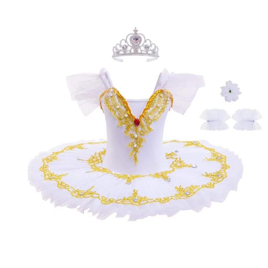 Lito Angels Abito tutù da Balletto per Bambina, Costume da Ballerina con Applicazioni Dorate e Strass, Perfetto per Spettacoli, Danza, Feste e Scuola