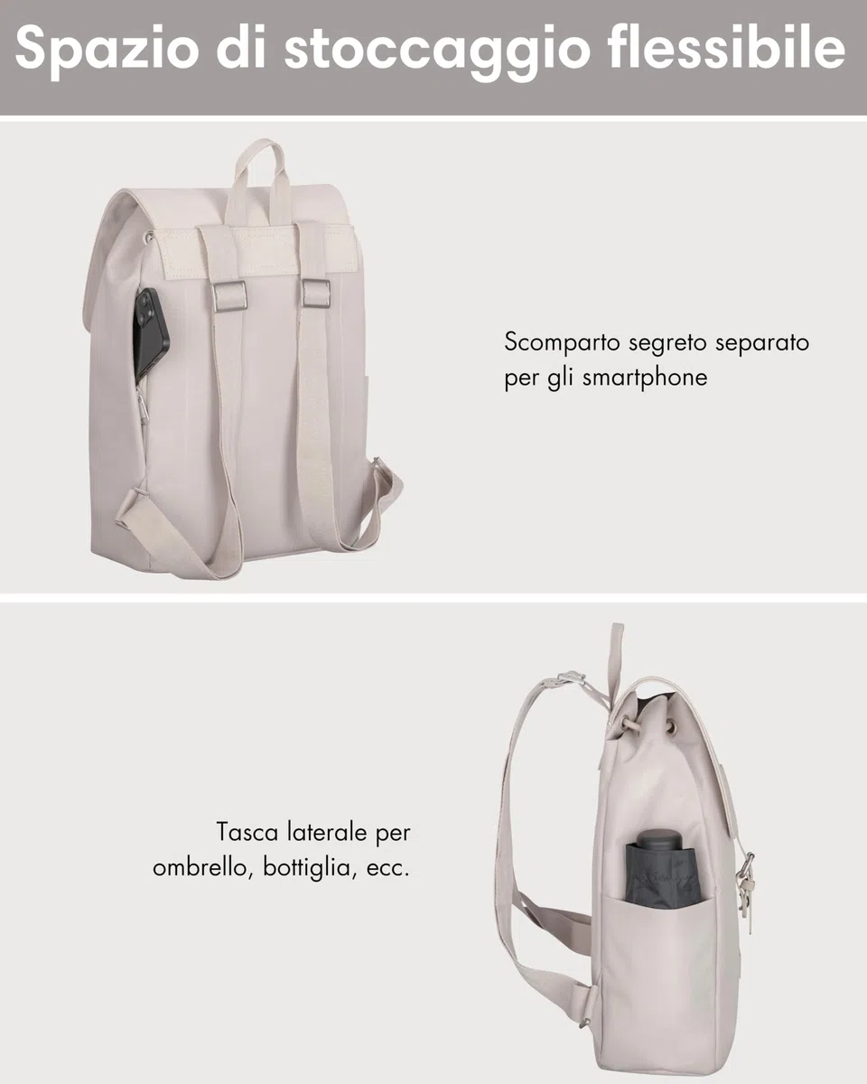 LARKSON Zaino Donna Beige - Ida - Borsa Zainetto Porta PC 13 Pollici - Ideal per l'Università, il Lavoro, il Tempo Libero - Idrorepellente