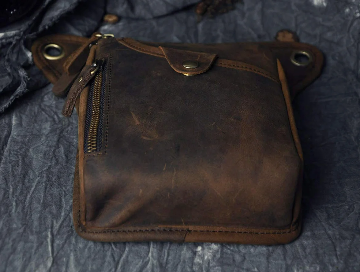 Le'aokuu Uomini Vera Pelle Marsupio per Moto Borsa a Tracolla Messenger a Spalla sacco di bum borsa dell'anca per gambe coscia 211-5