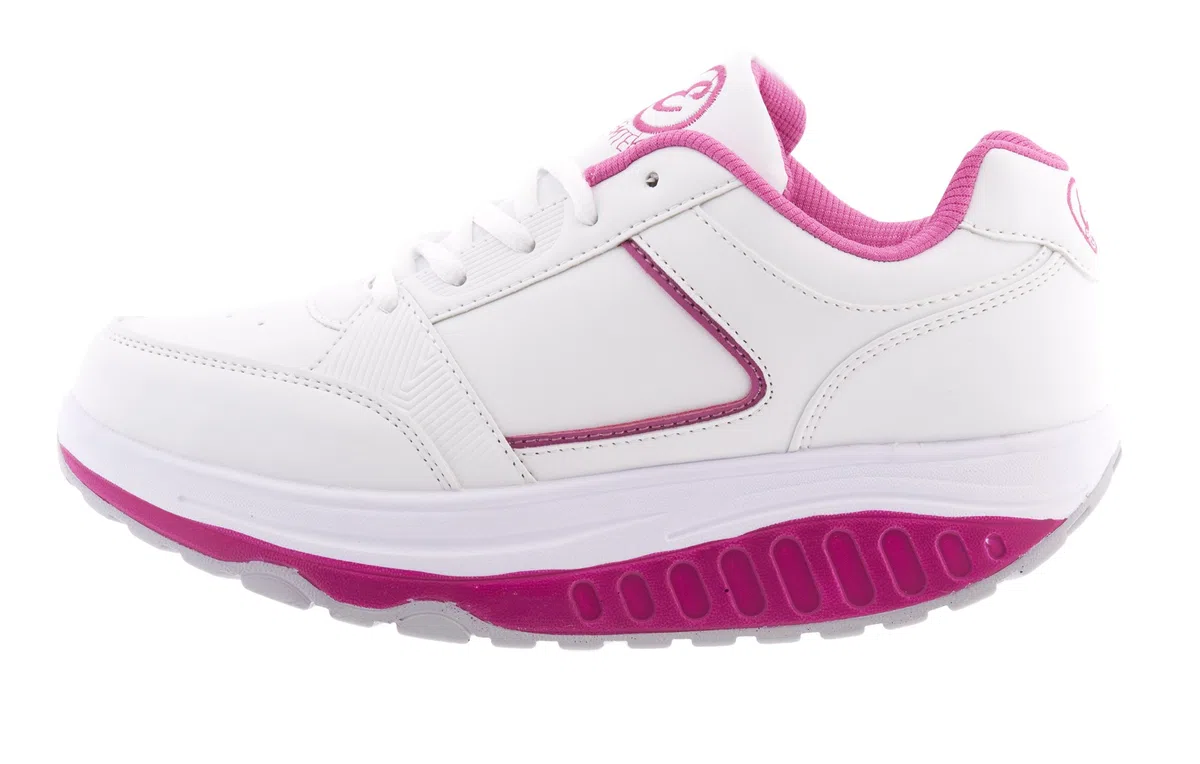 Eglemtek Scarpe RASSODA Glutei TM Benessere Dimagranti Sportive Fitness Ginnastica Aerobica BASCULANTI Bianco Fucsia