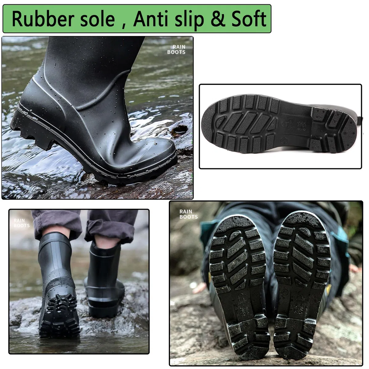 Donbest Stivali di Gomma Uomo Stivali da Antipioggia Wellington Rain Boots Scarpe Da Giardino Impermeabili Antiscivolo