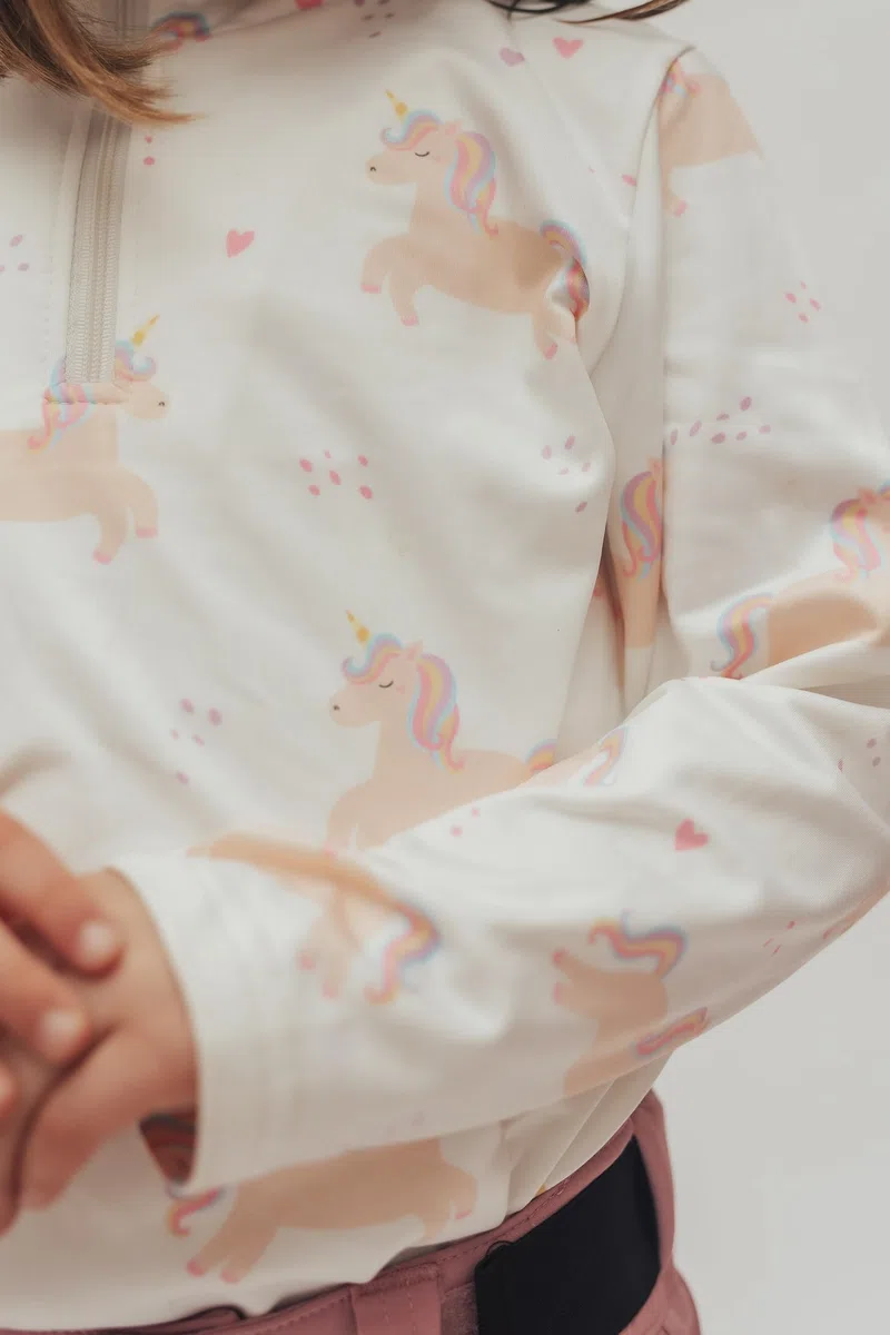 Emski - Maglione da sci da ragazza con stampa unicorno – Felpa da sci traspirante con cerniera 1/4 per inverno e attività all'aperto