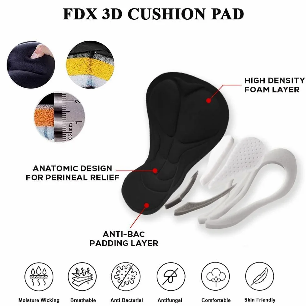 FDX Salopette Ciclismo Uomo Imbottita 3D, Pantaloncini Bici con Bretelle, Traspiranti e Asciugatura Rapida, Antiscivolo, MTB e Bici da Strada