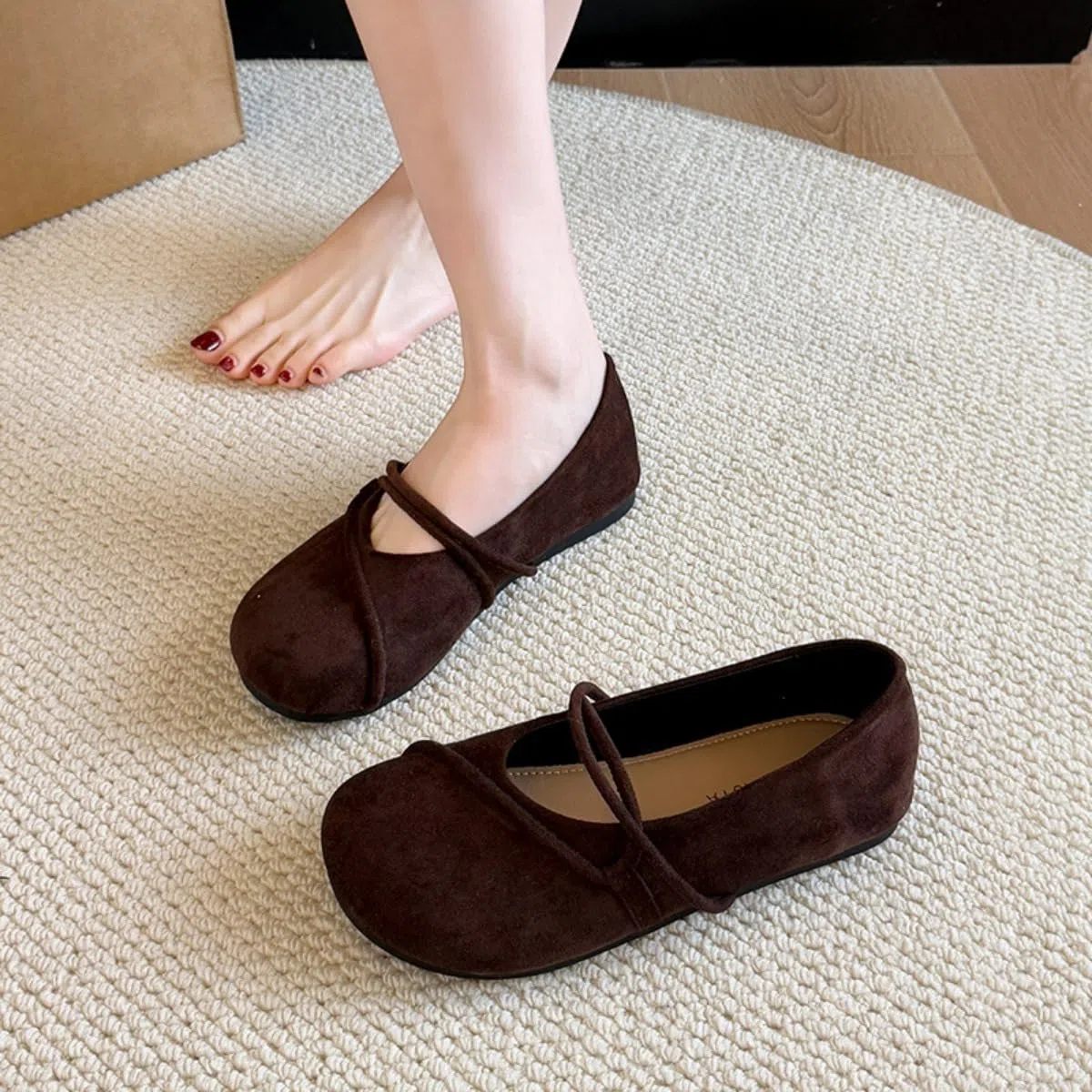 Mary Jane Flat, scarpe ortopediche in pelle scamosciata, con punta arrotondata, classiche, scarpe Mary Jane, scarpe casual da lavoro
