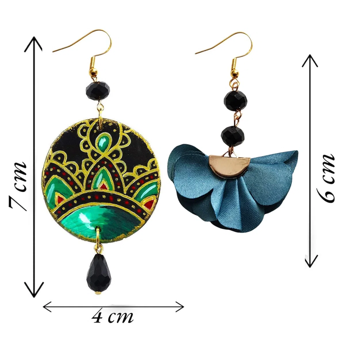 Orecchini dipinti a mano – DECORAZIONE CERAMICA DI VIETRI E FIORE - Pendenti da donna, Gioielli in legno dipinto, Gancio in argento, Made in Italy, Bijoux da donna decorati, Lavorazione Artigianale