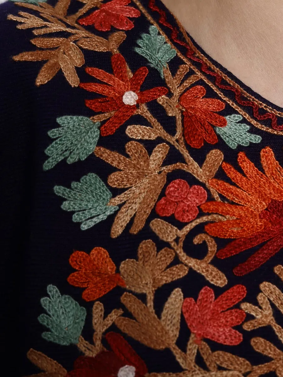 Indian Kashmiri - Poncho da donna con ricamo a mano, motivo cachemire, lavorato con fodera interna (dimensione libera), colore: verde
