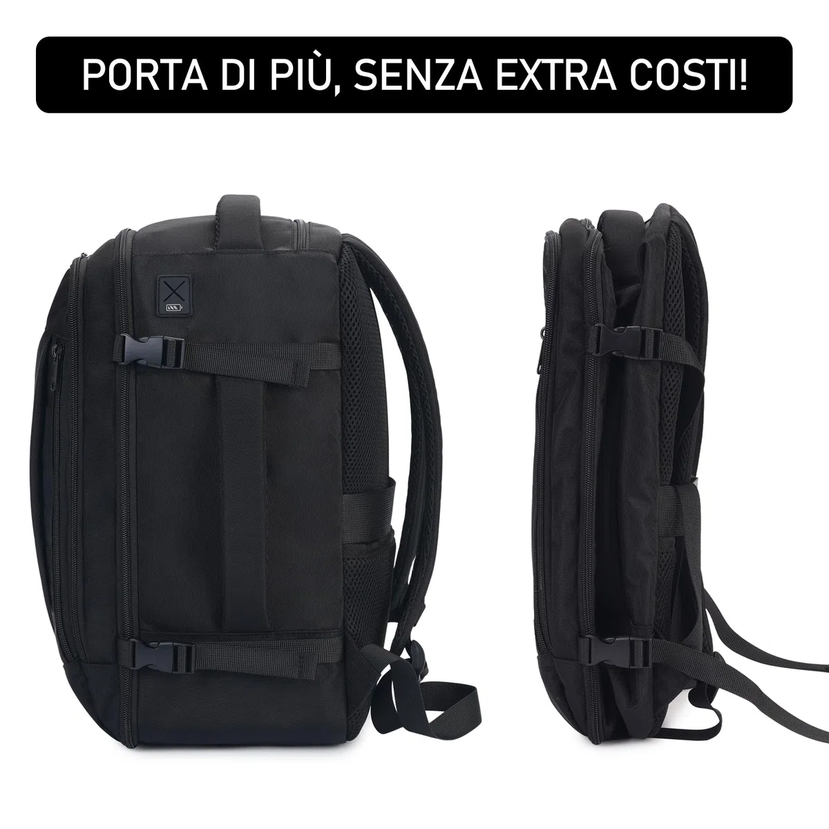 ECOHUB Zaino Ryanair 40x20x25 Zaino da Viaggio 13 Tasche Bagaglio a Mano Zaino Valigia Sotto il Sedile Maniglia Borsa Ryanair Aereo Ecologica in PET Riciclato da 20 Litri, Brevettato(Nero)