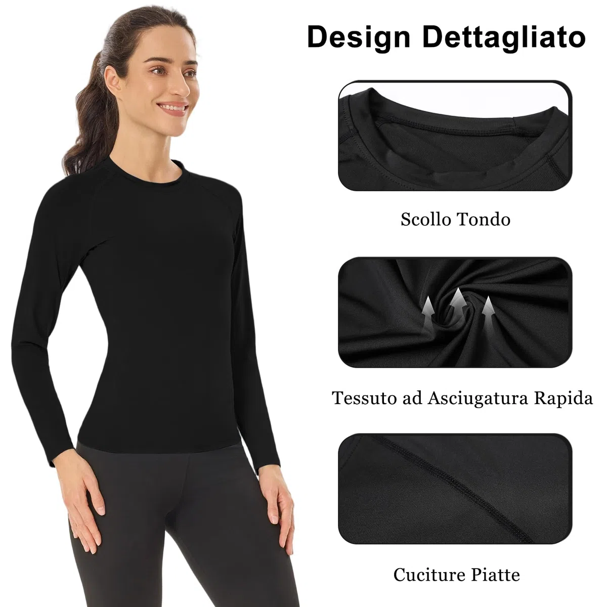 HYCOPROT 4 Pack Maglia Termica Donna Thermal Manica Lunga Intimo Termico Invernale Maglietta Interna Maniche Lunghe Slim Fit Termica Basic Bianca Casual Top Autunno Inverno Moda Magliette Yoga Corsa