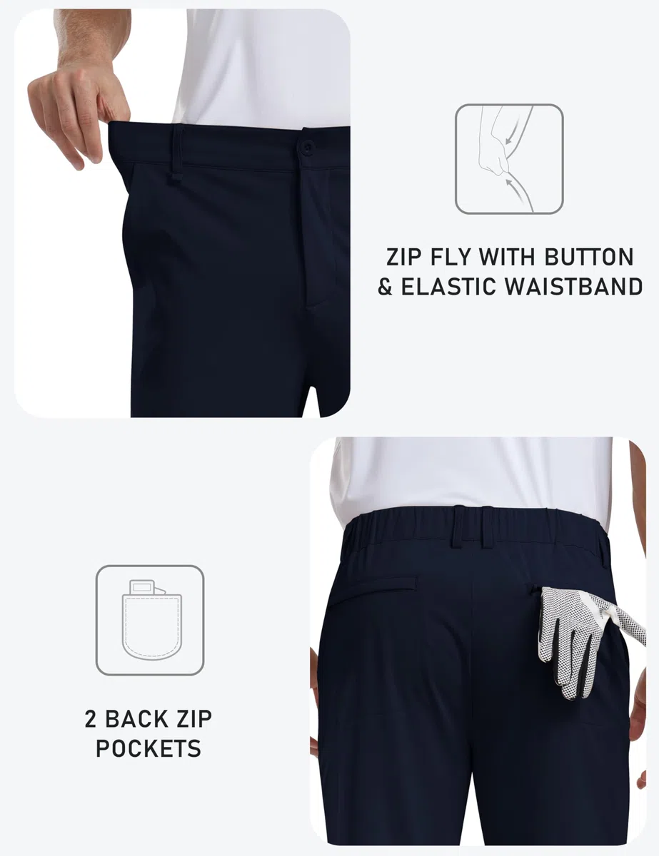 MoFiz Pantaloni da Golf Uomo Pantaloni Elasticizzati Slim Fit Business Sportivi Lunghi Pants con 5 Tasche 30"/32"
