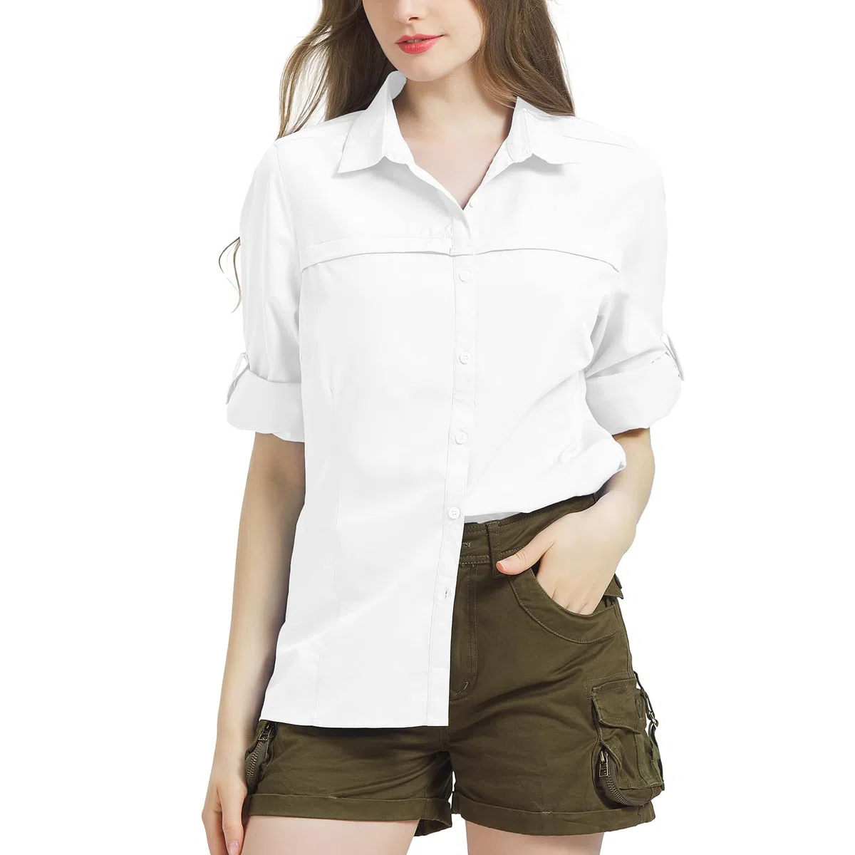 Camicia da donna UPF 50, protezione UV, a maniche lunghe, da donna, traspirante, ad asciugatura rapida, per escursioni, casual, per lo sport, 5077