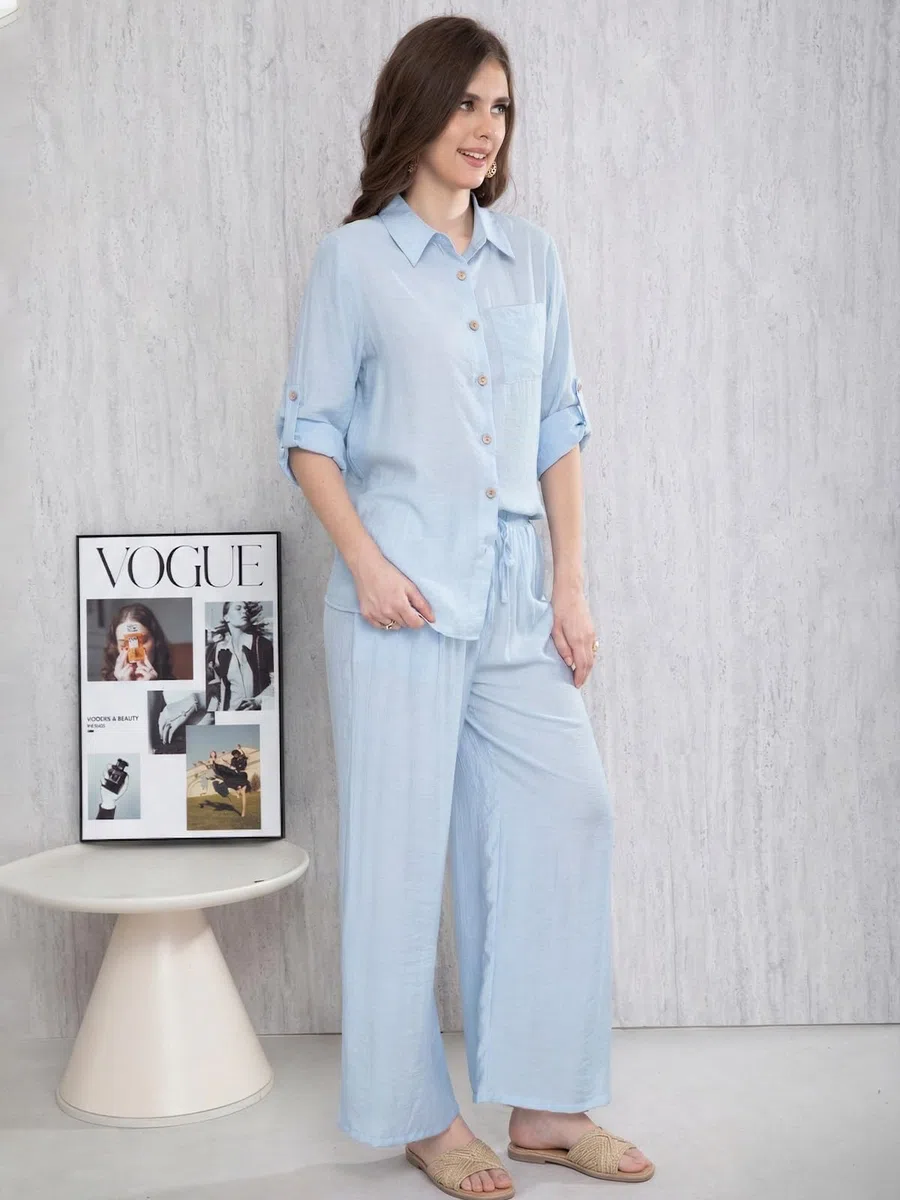 Adigaber Tuta da Ginnastica a Maniche Lunghe da Donna Camicia con Bottoni e Vestito Ampio Vita Alta Gamba Larga Coulisse Pantaloni con Tasche