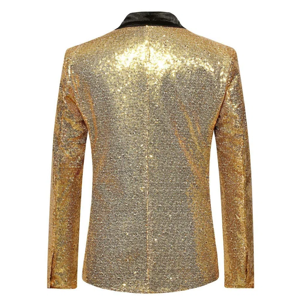 Giacca glitterata da uomo con paillette, blazer slim fit, abito da sposa dorato, festa di nozze, un bottone, giacca per smoking di Natale, Capodanno, con 2 colori