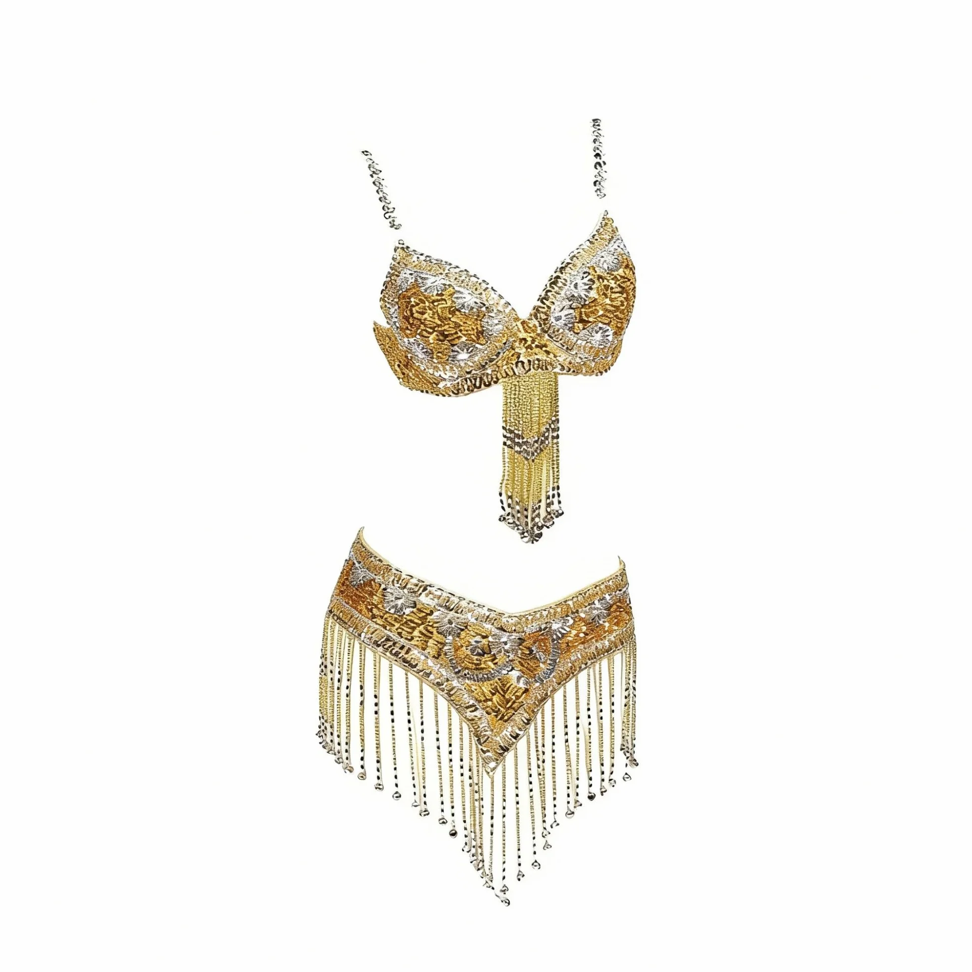 Costume da Danza del Ventre Costume da Ballo in Due Pezzi con Reggiseno e Cintura con Perline e Paillettes in Stile Orientale da Donna, Completo da Spettacolo(Color 3,M)