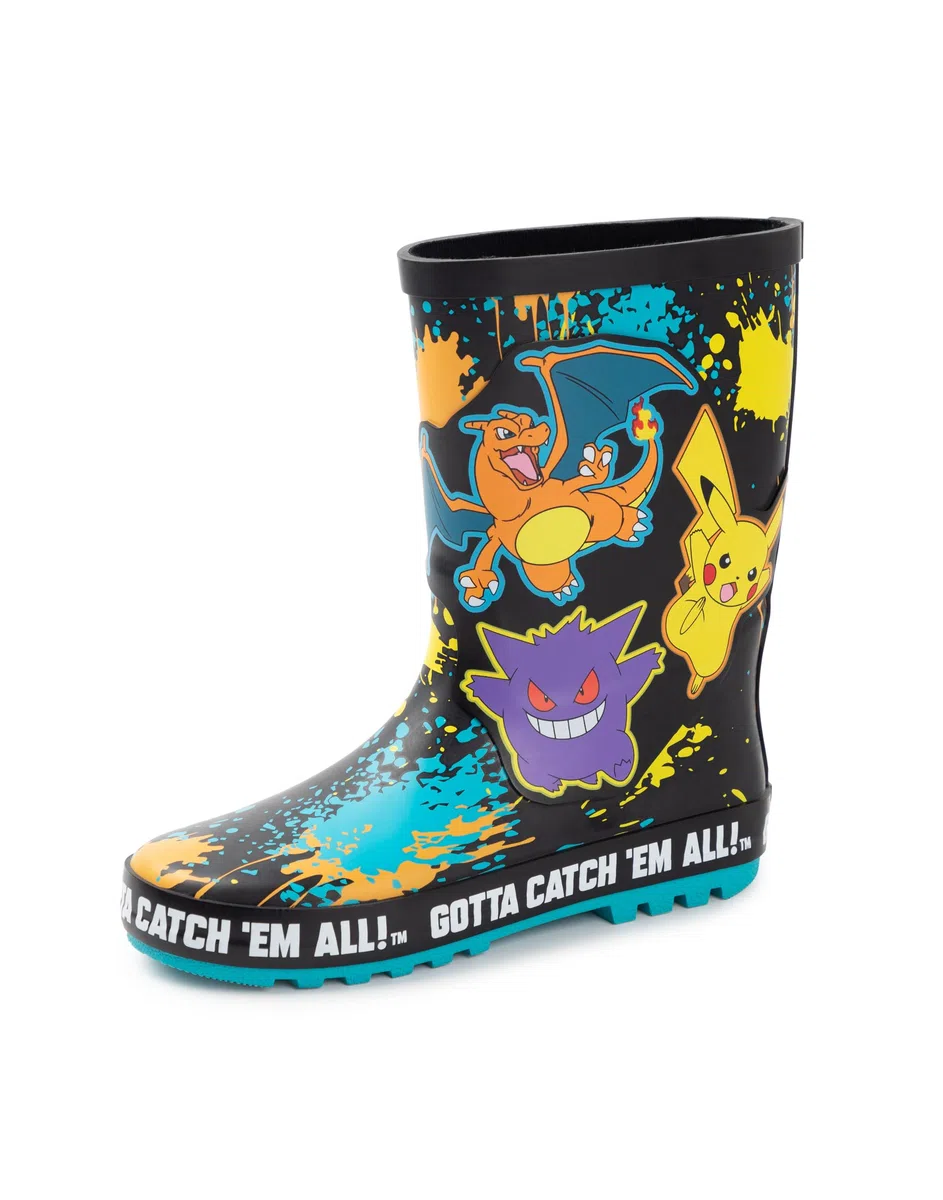 Pokémon Stivali Wellington da ragazzo | Stivali di gomma per bambini con stampa dei personaggi Pikachu, Gengar e Charizard in nero Stivali di gomma resistenti all'acqua per bambini
