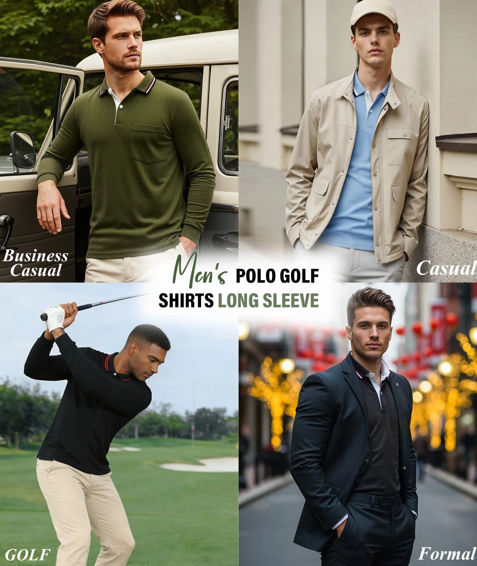 JACKETOWN Polo da Uomo Maniche Lunghe Polo da Golf Traspirante Sportivo Camicia da Uomo Polo Shirt Lavoro Casual Basic Regular Fit Autunno Inverno M-3XL