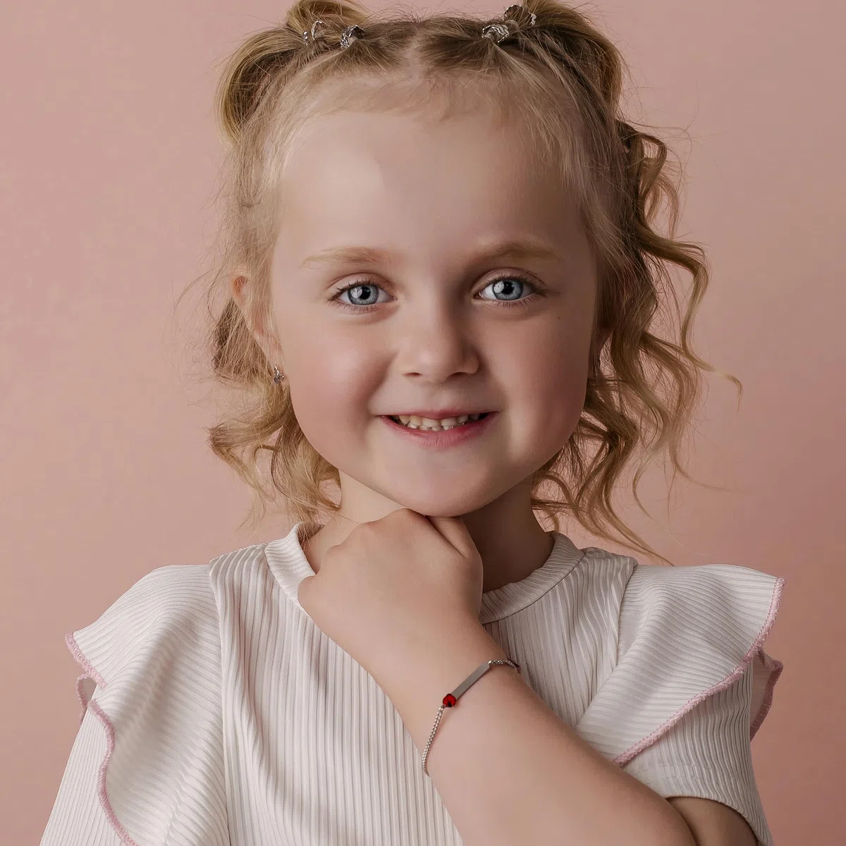 Sakrami Bracciale in Argento 925 Piastrina Incidibile per Bambini con Coccinella Smaltata + Confezione Regalo Personalizzata - Braccialetto per Nascita Comunione o Battesimo