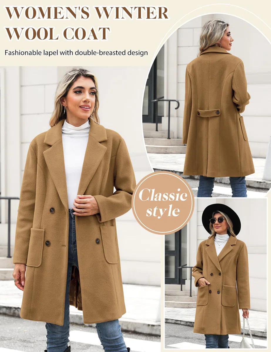 Yuson Girl Cappotto Donna Lungo Elegante Cappotti Lana Autunno e Invernale Cappottino in Lana Caldo Giacca Cardigan Doppiopetto Trench Coat Media Lunghezza Jacket Parka con Tasche