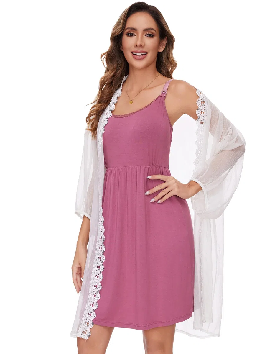 Sosolism Chemise da Notte da Allattamento per Estate con Clip per Poppata e Tiraggio Vestito da maternità con Imbottitura