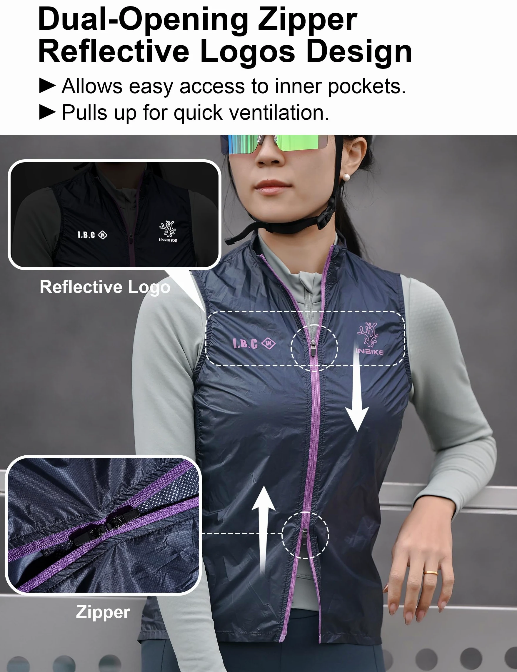 INBIKE Gilet da Ciclismo Leggero Donna Idrorepellente Gilet Bici Antivento Traspirante Ripiegabile Gilet con Tasche Posteriore Riflettenti per Corsa e Outdoor