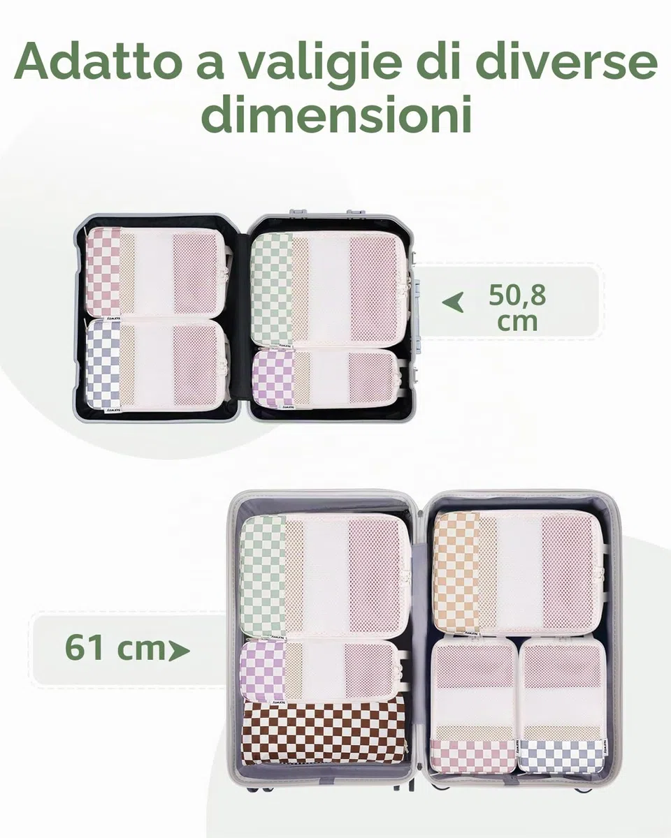Narwey Organizer Valigia 6 Pezzi Packing Cubes Compression, Organizer Valigia Viaggio Compressione Salvaspazio, Viaggio Accessori Utili per Vestiti Scarpe Deposito (Checker Combined)