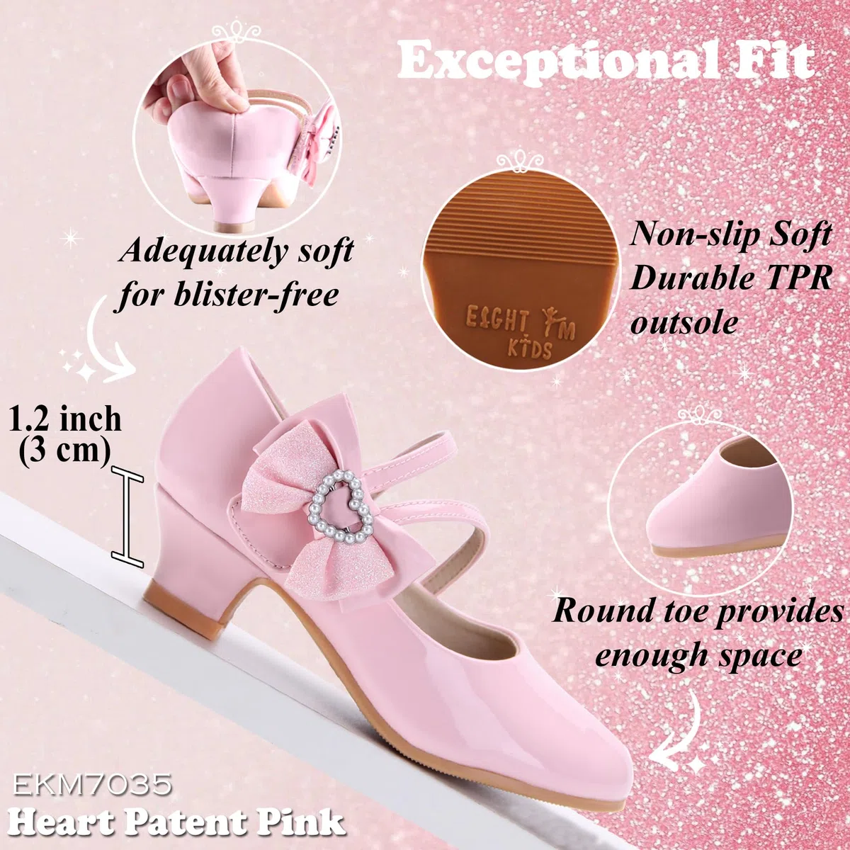 EIGHT KM EKM7018 Scarpe Eleganti per Ragazze con Tacco Alto Mary Jane Princess per Feste di Nozze - Illuminanti per Bambini Toddler