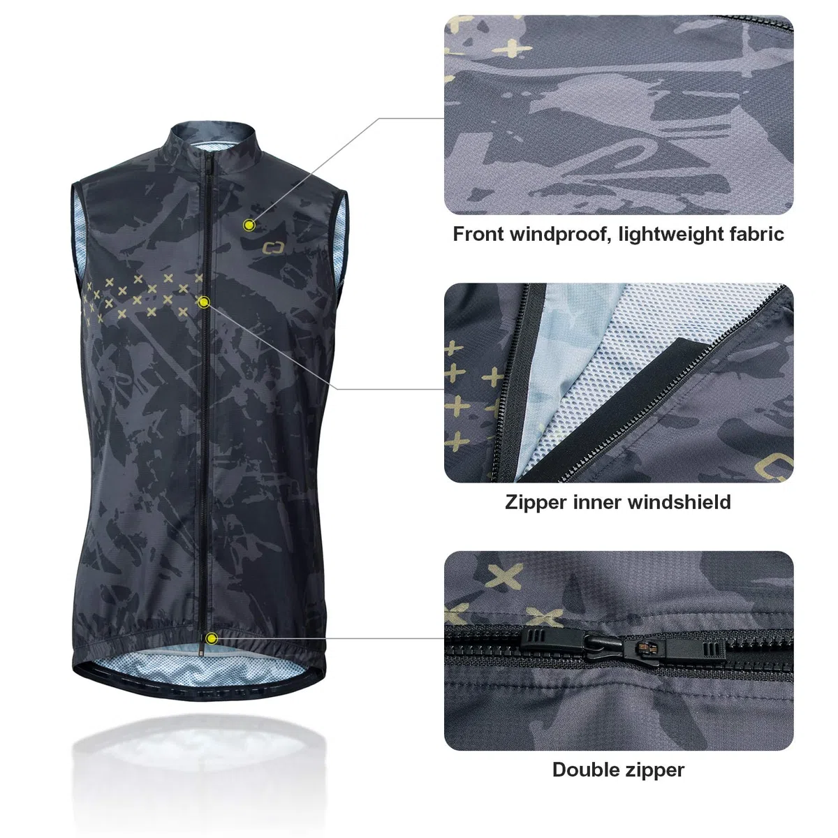CATENA Gilet da ciclismo antivento da uomo Gilet da ciclismo leggero e traspirante Gilet da ciclismo senza maniche per la corsa, la corsa, gli sport all'aria aperta