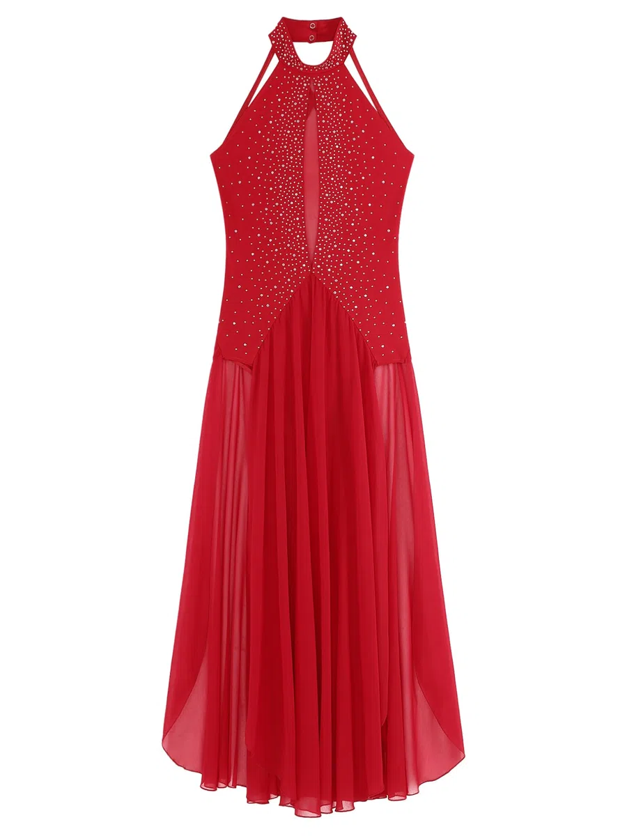 Agoky Vestito da Ballo Lirico per Donna Abito da Pattinaggio Vestito Danza Moderna Contemporanea Abito da Ballo Latino Spettacolo Gare di Ballo