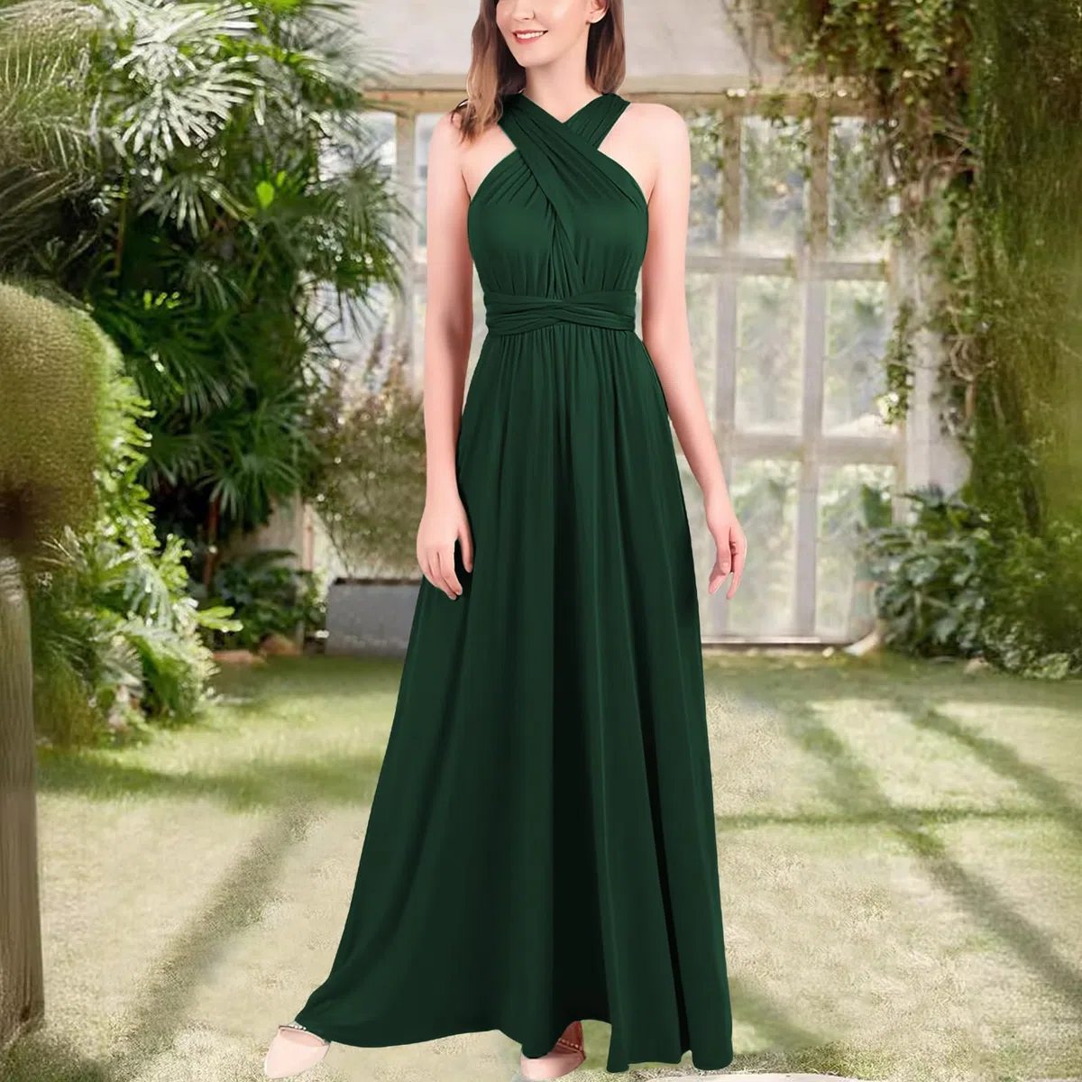 Vestito Lungo Estivo Donna Multi-Usura Transformare Abito da Cerimonia Scollo a V Elegante Vestiti da Sera Senza Maniche Linea ad A Eleganti Damigella d' Onore Matrimonio Abiti