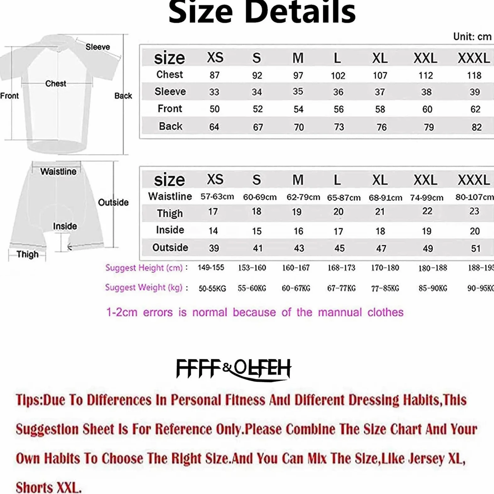 FFFF & OLFEH Tuta da Triathlon a Maniche Corte da Uomo, MTB Body Trisuit Cycling Skinsuit with Short Sleeve MTB Cycling Skinsuit with Gel Pad per Nuoto/Corsa/Ciclismo