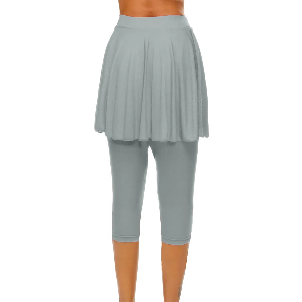 Skort sportivo da donna Skort da corsa a vita alta leggings con gonna gonne da tennis gonna da hockey aderente capris allenamento palestra 3/4 pantaloni da yoga, Grigio, L