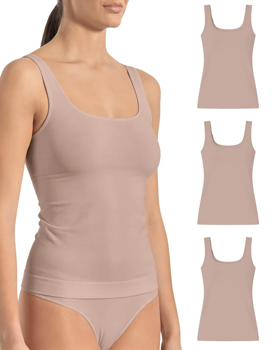 Risalti Canotta Donna Microfibra Spalla Larga 3 pz - Canottiera Donna Elegante Elasticizzata, Top Intimo Senza Cuciture ed Etichette più Morbido delle Canottiere Cotone, Caraco - Made in Italy