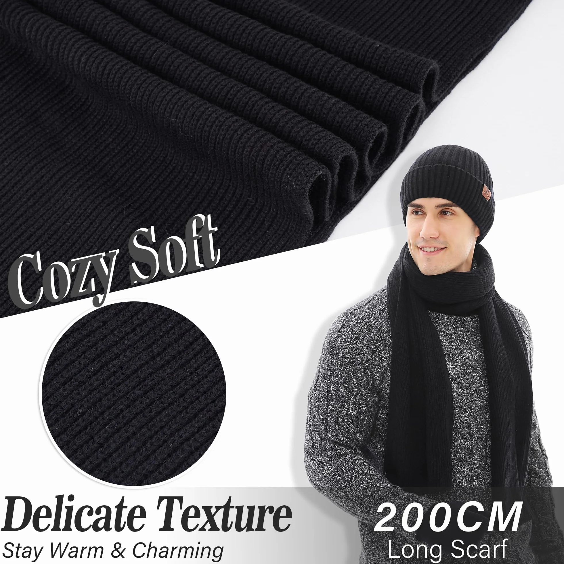 Bequemer Laden Uomo Donna Inverno Cappello Long Sciarpa Touchscreen Guanti Set Berretto Scaldacollo Guanti Set con Fodera in Pile