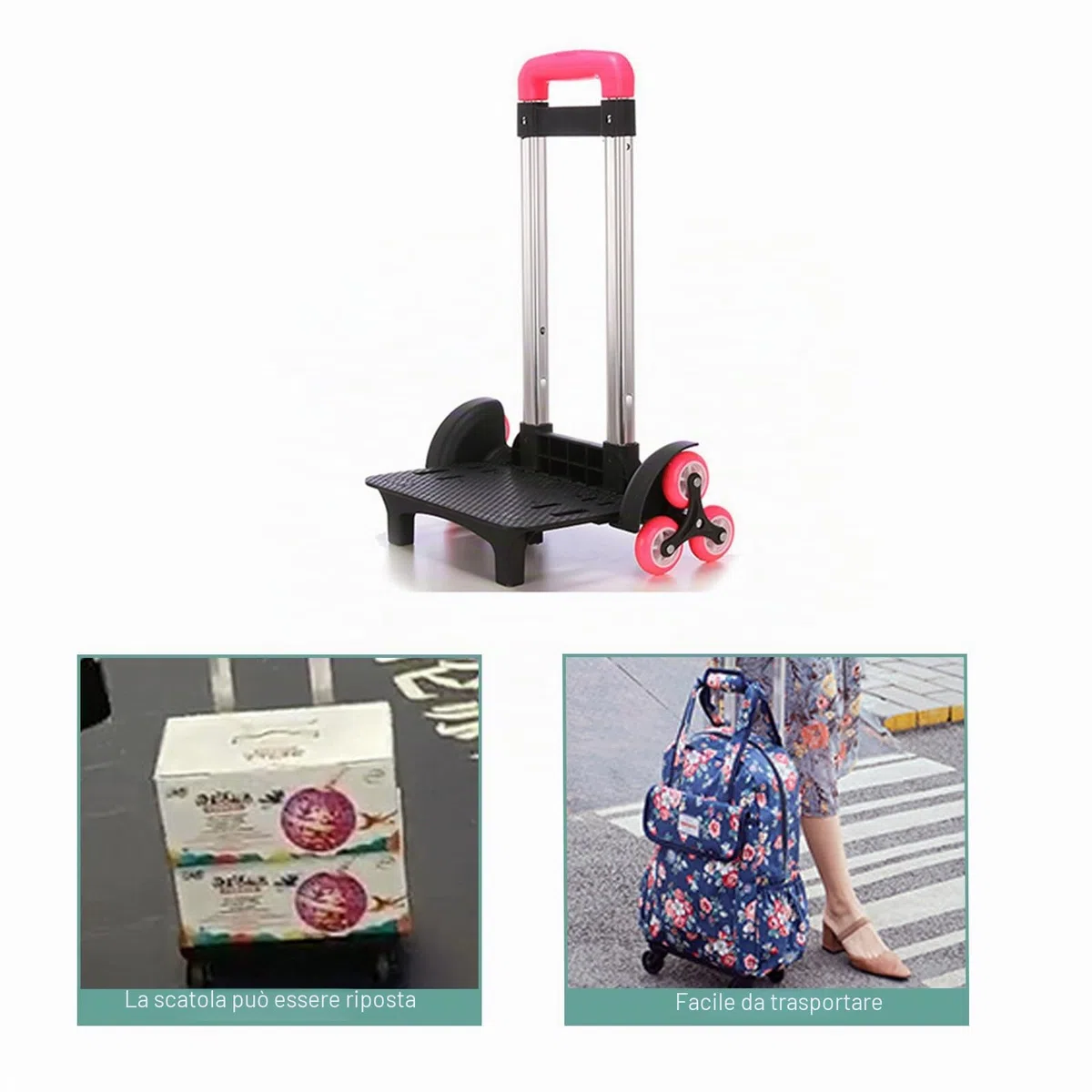 Carrello per zaino in lega di alluminio con 6 carrelli pieghevoli Carrello a mano con ruote per borse scolastiche zaino bagagli, Uno
